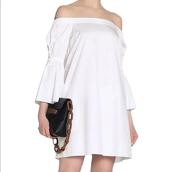 TIBI White Satin Poplin Off the Shoulder Dress - Picture 6 of 13